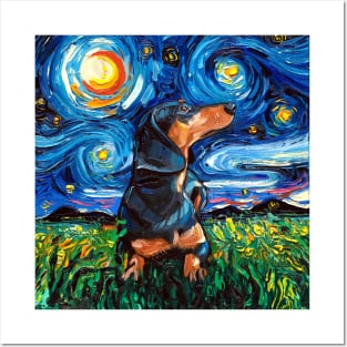 Black and Tan Shorthair Dachshund Night Posters and Art